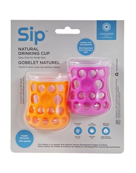 CogniKids Sip® – Natural Drinking Cup 2 sensoryczne kubeczeki do nauki picia dla niemowląt TENGERIN / FLAMINGO