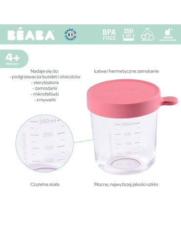 Beaba Pojemnik słoiczek szklany z hermetycznym zamknięciem 250 ml dark pink