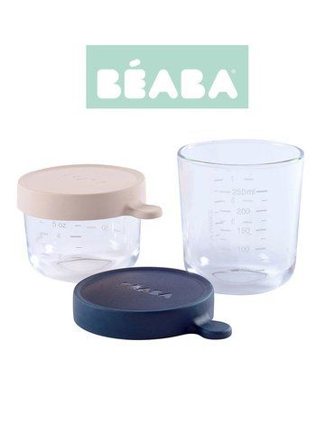 Beaba Zestaw pojemników słoiczków szklanych z hermetycznym zamknięciem 150 + 250 ml pink i dark blue