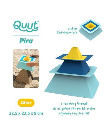 QUUT Zestaw 3 foremek do piasku Piramida Pira Vintage Blue + Deep Blue + Mellow Yellow Quut