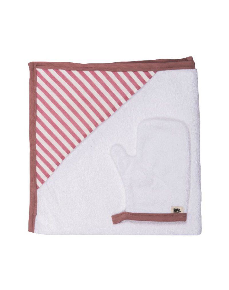 Baby Bites Ręcznik z kapturkiem 85 x 85 cm + myjka Sailor Pink BABY BITES
