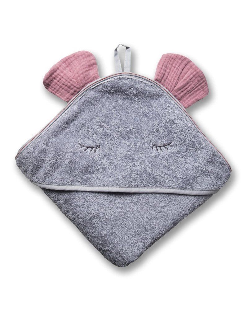 Hi Little One - Ręcznik z kapturem 100 x 100 MOUSE hooded bath towel Baby Pink