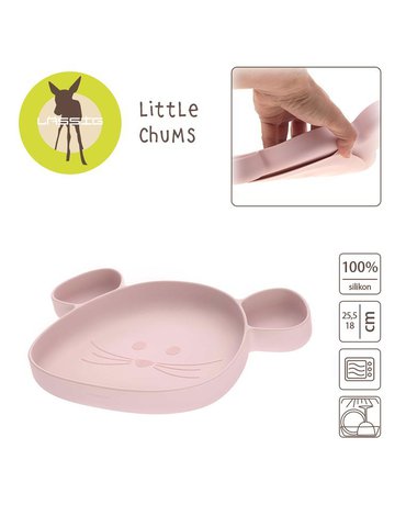 Lassig Talerz silikonowy z przyssawką Little Chums Mysz różowy