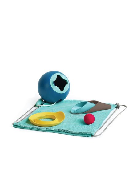 QUUT Set plażowy wiaderko Mini Ballo + 2 łopatki z piłeczką Cuppi + foremka Magic shaper Heart w worku, edycja limitowana