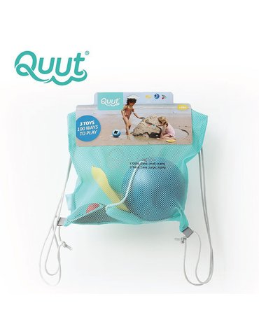 QUUT Set plażowy wiaderko Mini Ballo + 2 łopatki z piłeczką Cuppi + foremka Magic shaper Heart w worku, edycja limitowana Quut