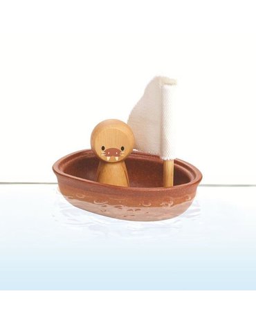 Pastelowa żaglówka z lwem morskim | Plan Toys