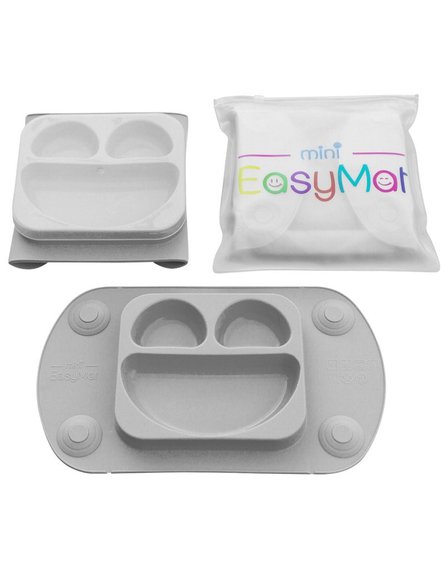 EasyTots - EasyMat Mini 2in1 GREY silikonowy talerzyk z podkładką - lunchbox